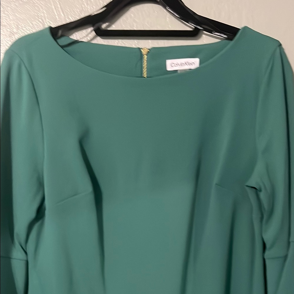 Calvin Klein Green Sheath Long Sleeve Dress